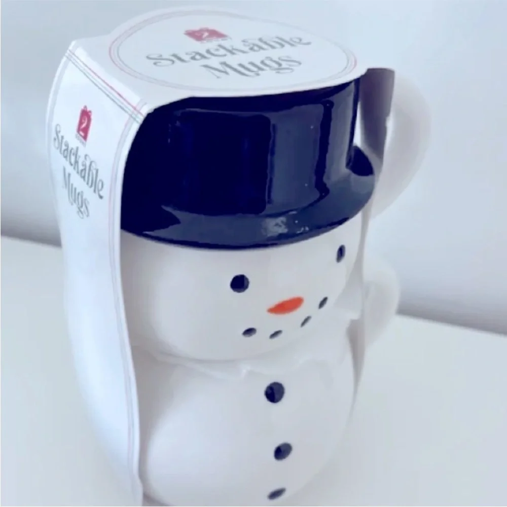 🆕 Target Stackable Snowman Mugs Set of 2 Ceramic Mugs, Christmas Holiday Decor